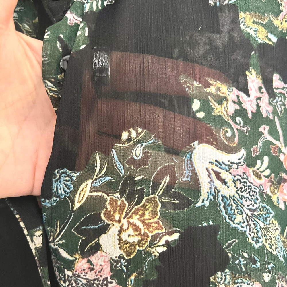 Zara Woman Sheer Floral Midi Shirt Dress Black Green Long Sleeve Lagenlook Small - Picture 6 of 12